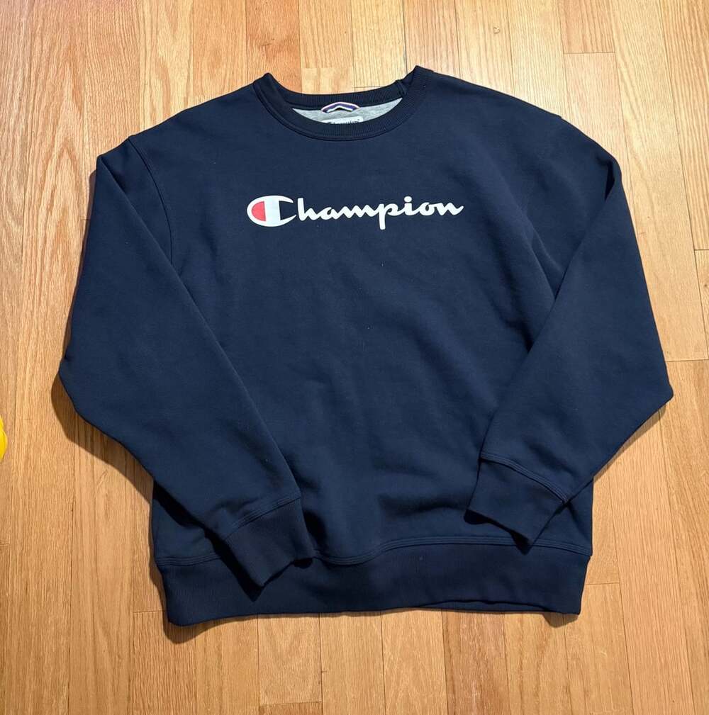 Champion  Navy Blue Script Logo Crewneck Sweatshirt Large